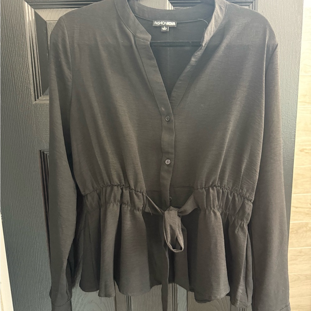 Fashion Nova Charcoal Peplum Blouse